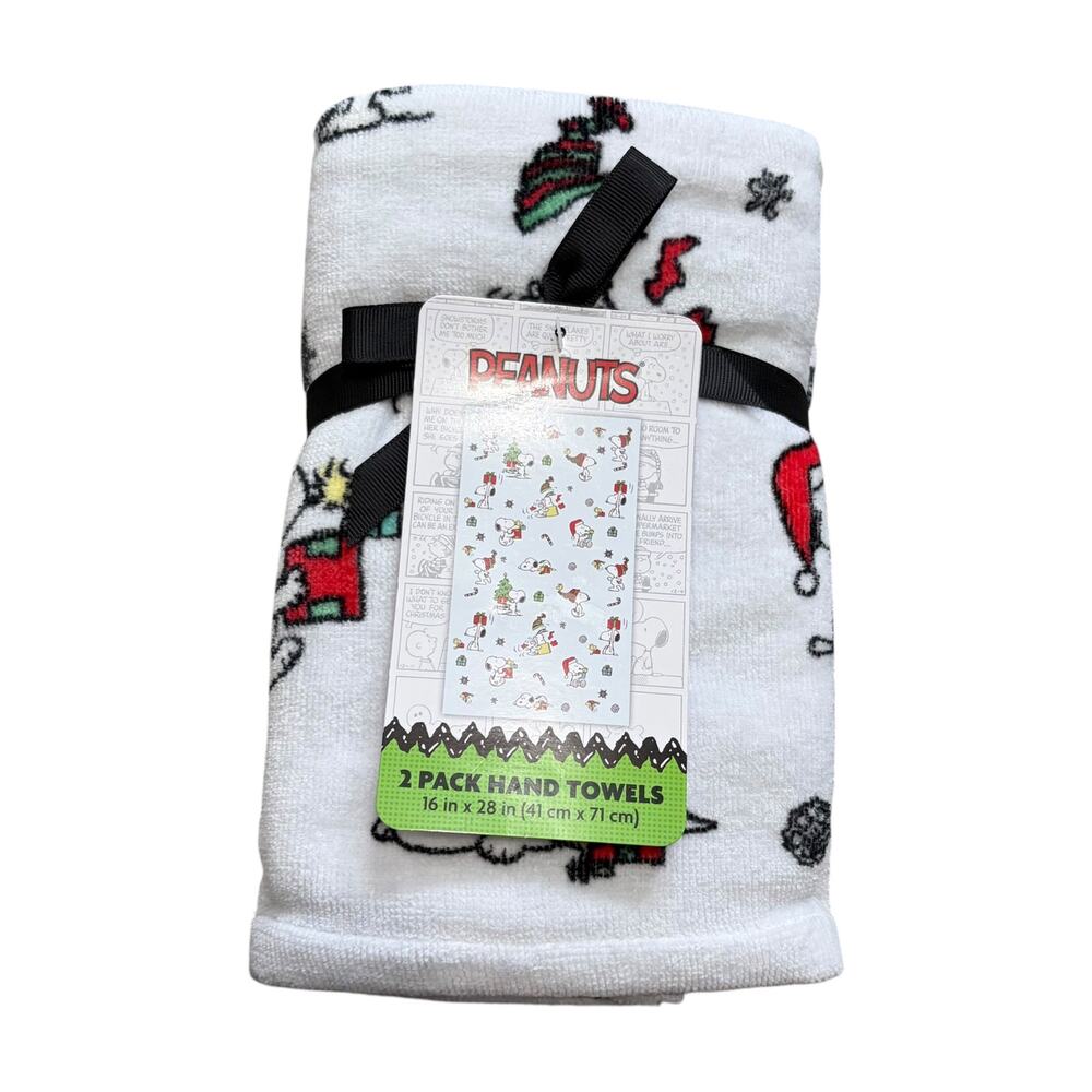 Peanuts Snoopy Woodstock 2 Pack Hand Towels NWT 16in x 28in Holiday Print